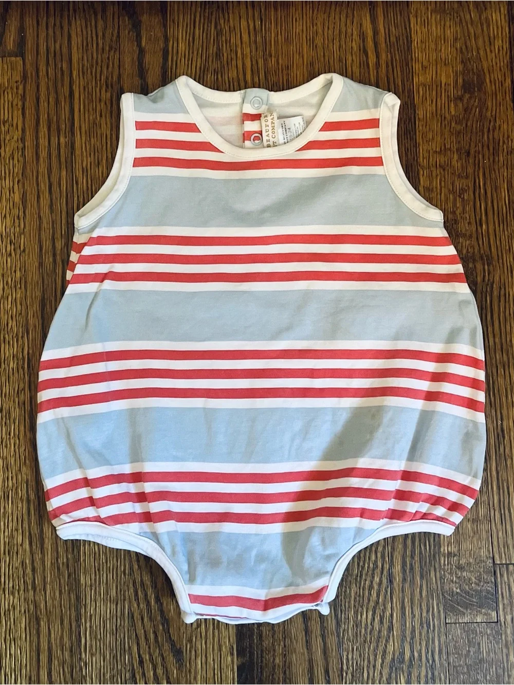 The Beaufort Bonnet Company Blue and Red Striped Baby One-Piece Bodysuit